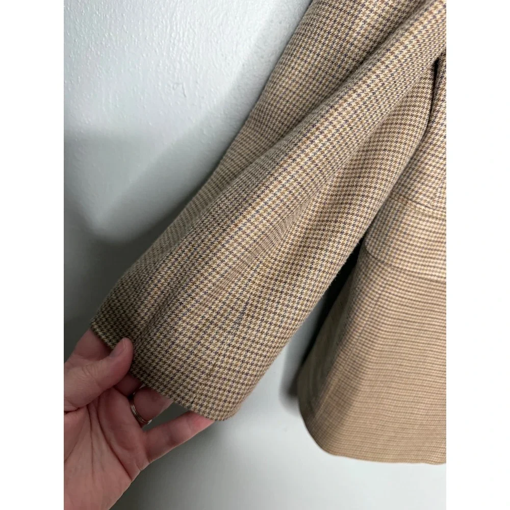 Lauren Ralph Lauren houndstooth silk wool‎  blazer jacket light brown tan